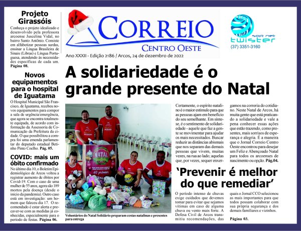 Principais manchetes do Jornal Correio Centro Oeste - Edição 2186 de 24/12/2022