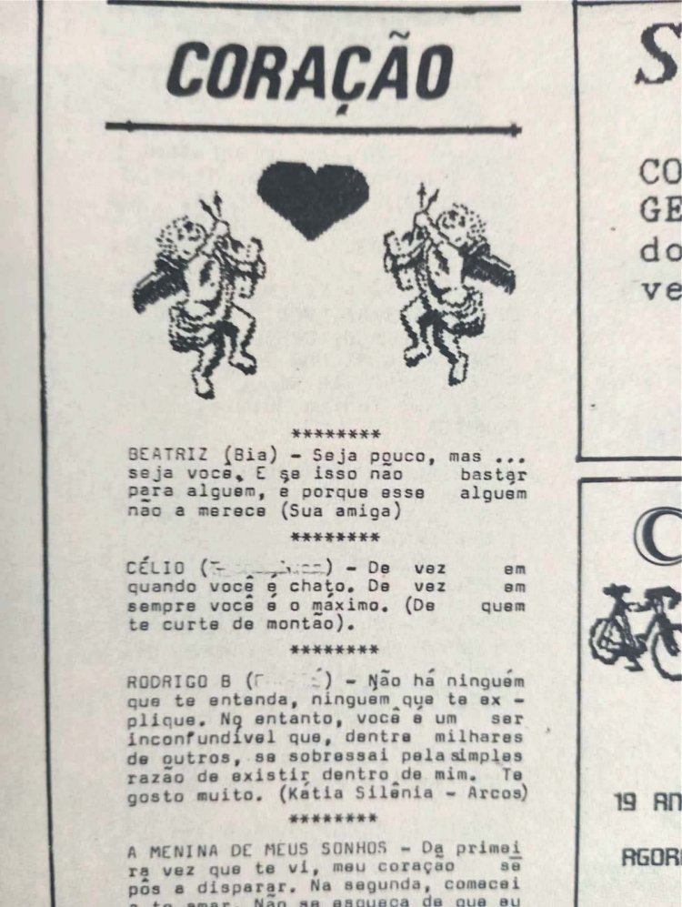 ‘Recados do Coração’ publicados em jornais arcoense nas décadas de 1980, 1990 e 1930