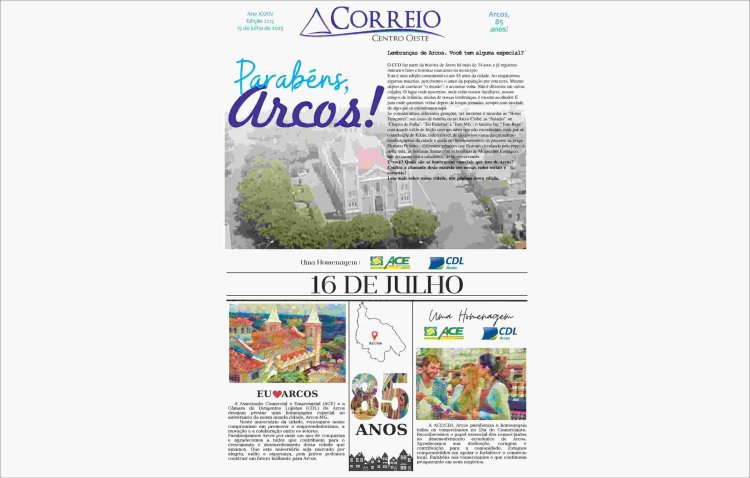 Caderno especial de aniversário Arcos 85 anos