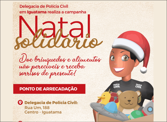 Natal Solidário da Polícia Civil em Iguatama: doações podem ser feitas até dia 18/11