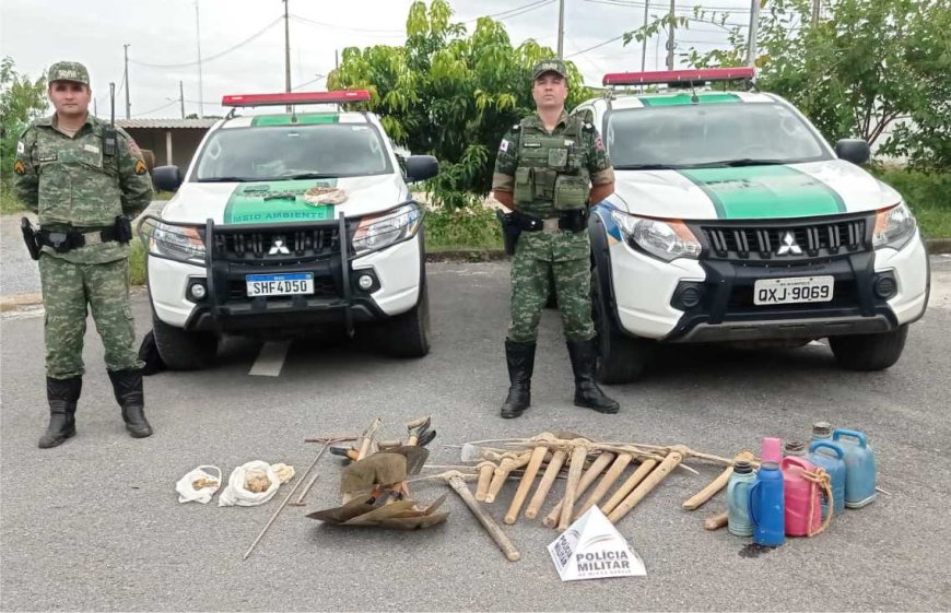 PM Ambiental prende sete pessoas e apreende pedras preciosas, materiais, ferramentas e drogas em Arcos